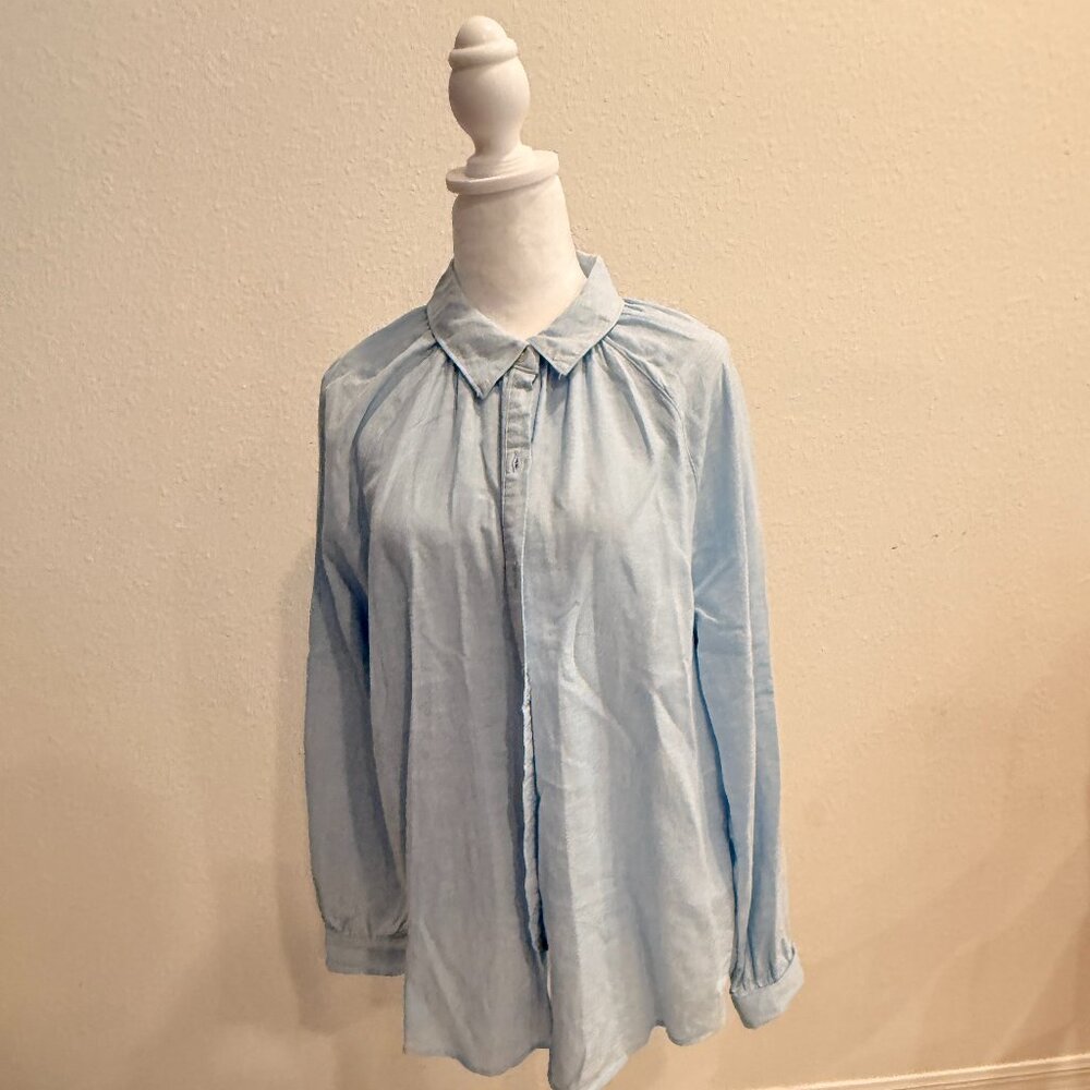 Laura Ashley Light Blue Button-Down Blouse – Size XL